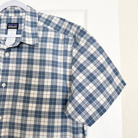 Patagonia Button Down Shirt Mens XL Blue Plaid Fezzman Organic Cotton Blend - Picture 4 of 11
